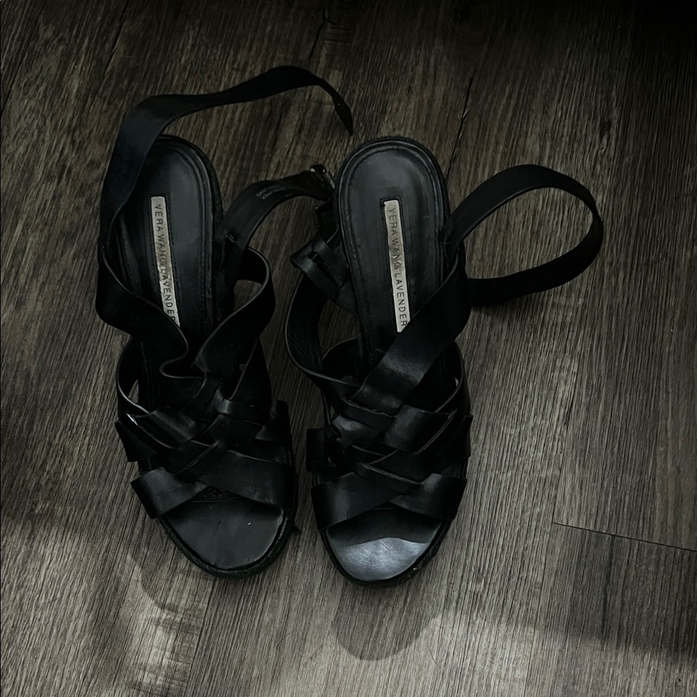 Vera Wang Lavender Label Black Strappy Heels